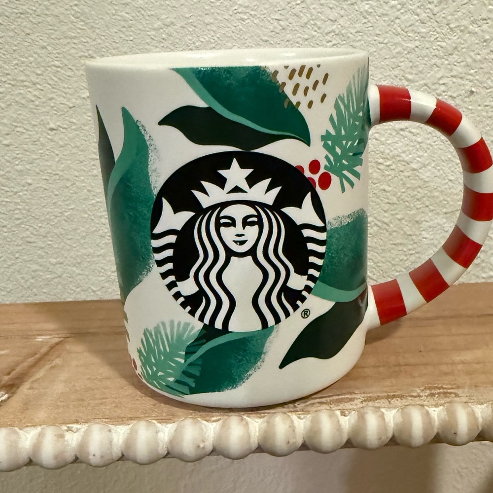 Starbucks Christmas Mug Candy Cane Handle 12oz Holiday Coffee Cup Red Green